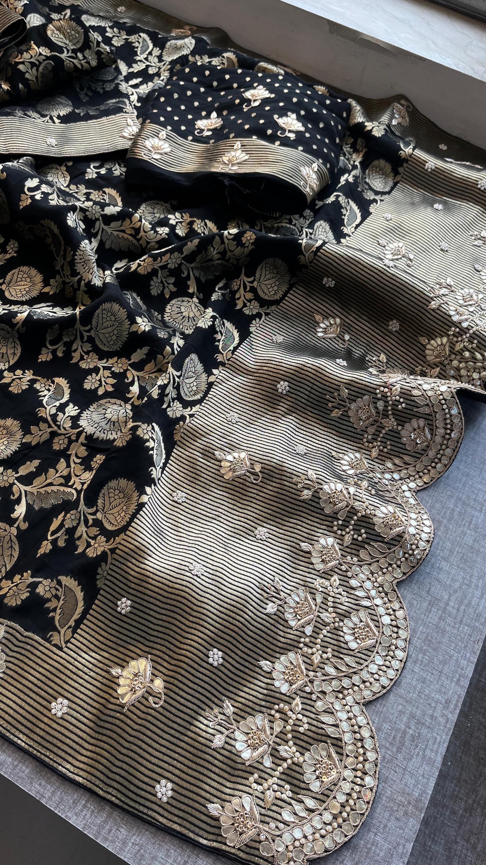 Designer saree, bridal saree, pure khaddi georgette, Banarasi weave, Indian Saree, wedding saree, festive saree, traditional saree
