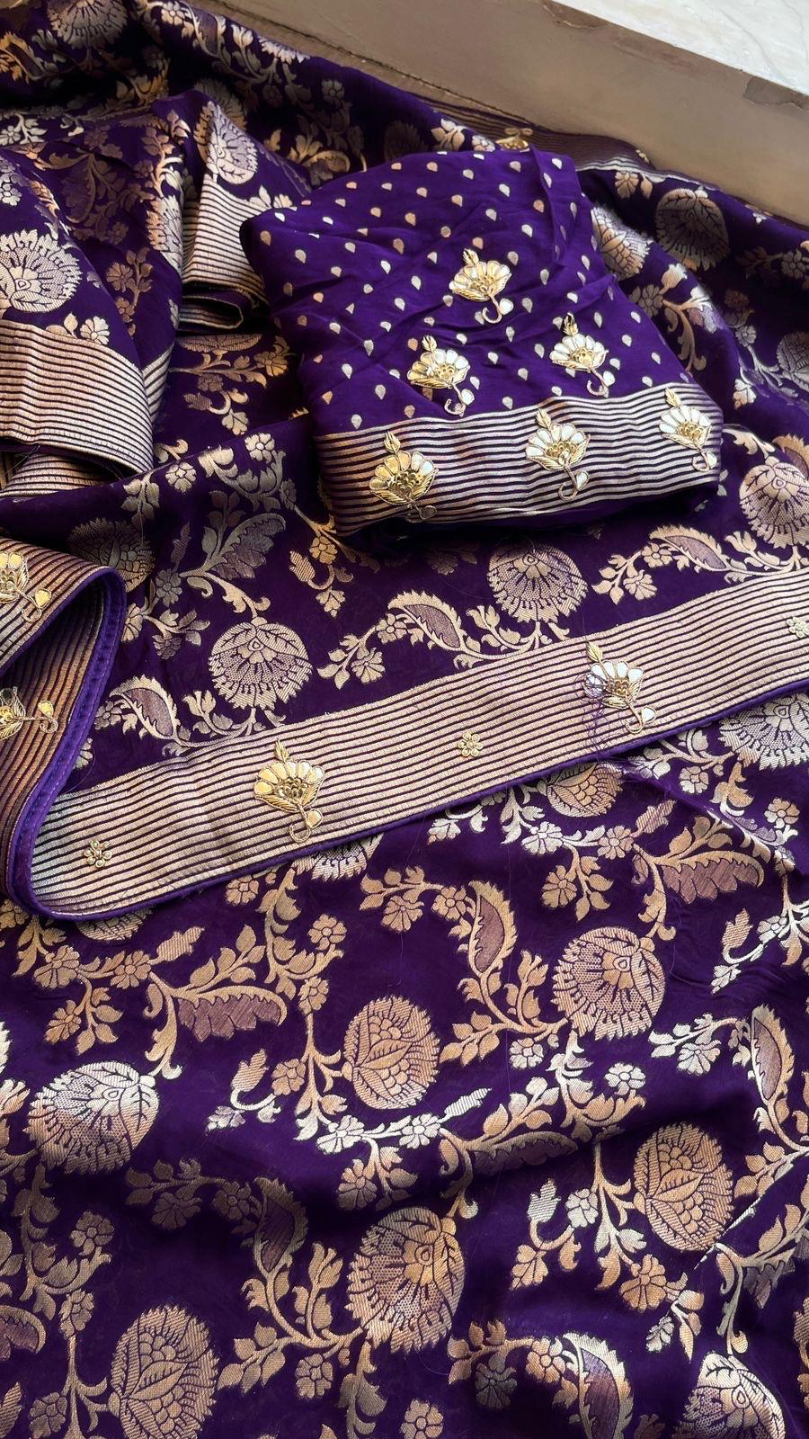 Designer saree, bridal saree, pure khaddi georgette, Banarasi weave, Indian Saree, wedding saree, festive saree, traditional saree