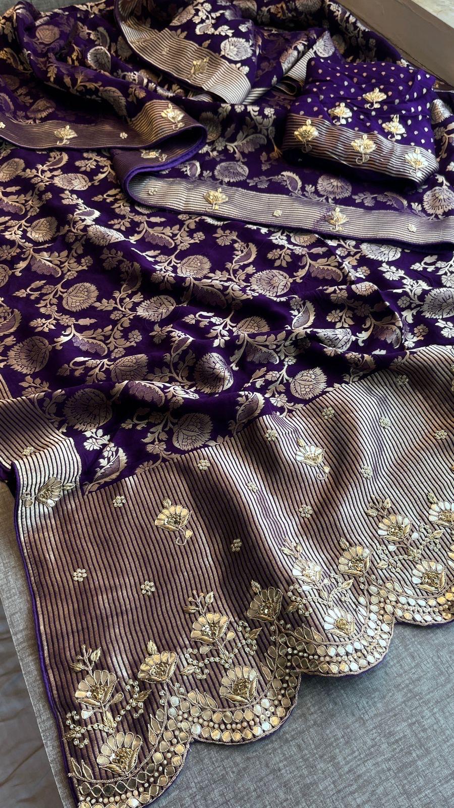 Designer saree, bridal saree, pure khaddi georgette, Banarasi weave, Indian Saree, wedding saree, festive saree, traditional saree