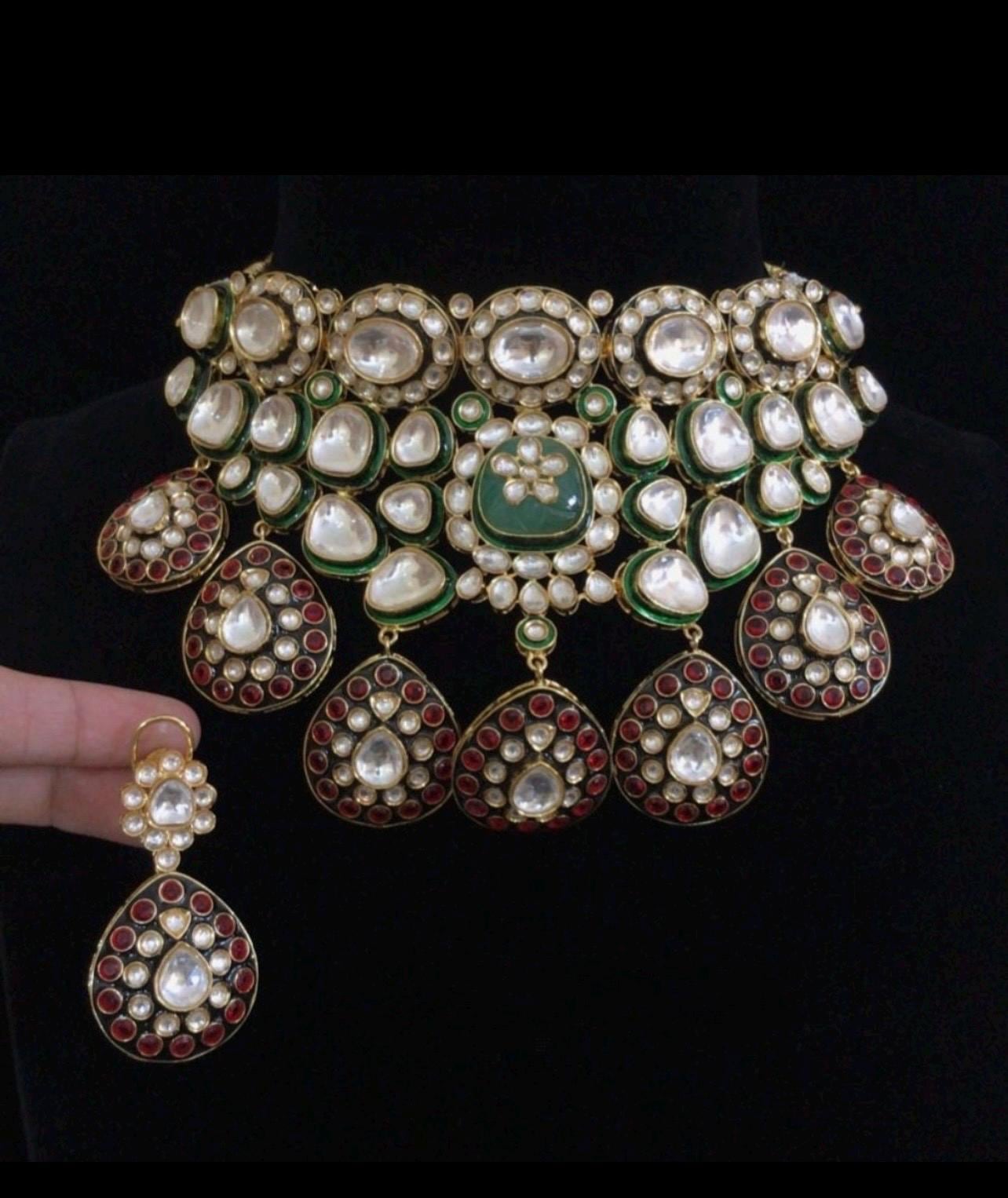 Sabyasachi Inspired Finest Quality Meenakari Faux Uncut Big Size Polki Kundan Bridal Necklace Set With Earrings Pakistan Set Indian Necklace