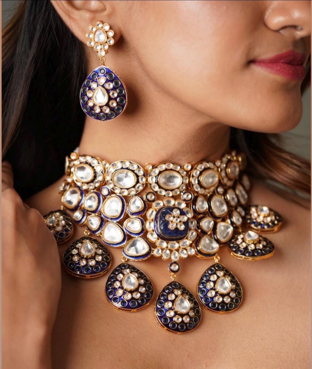 Sabyasachi Inspired Finest Quality Meenakari Faux Uncut Big Size Polki Kundan Bridal Necklace Set With Earrings Pakistan Set Indian Necklace