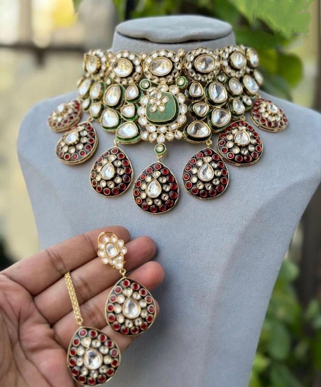 Sabyasachi Inspired Finest Quality Meenakari Faux Uncut Big Size Polki Kundan Bridal Necklace Set With Earrings Pakistan Set Indian Necklace