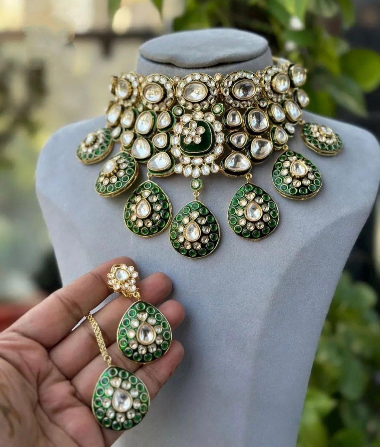 Sabyasachi Inspired Finest Quality Meenakari Faux Uncut Big Size Polki Kundan Bridal Necklace Set With Earrings Pakistan Set Indian Necklace