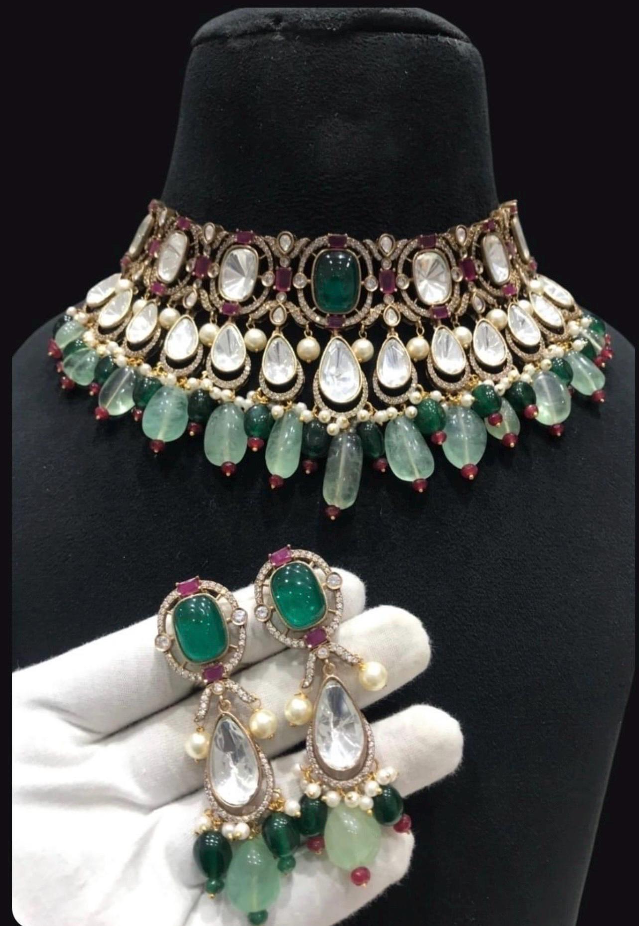 Victorian Sabyasachi inspired Moissanite polki Kundan Necklace,Bollywood Designer,Statement necklace,Celebrity,Indian Pakistani wedding set