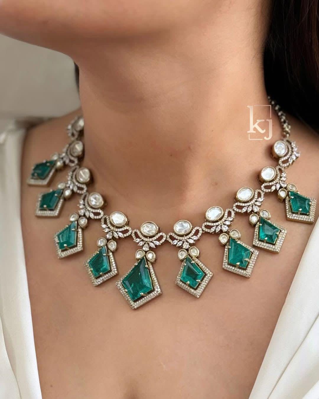 Mossanite polki doublets statement necklace set with earrings/ sabyasachi inspired jewelry set