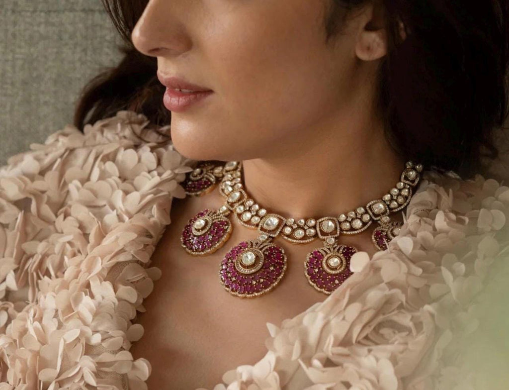 Fine Ruby Pink Gold Sabyasachi Victorian Choker Indian Jewelry Sabyasachi Necklace Ruby Indian Choker Indian Necklace Bollywood Jewelry Set
