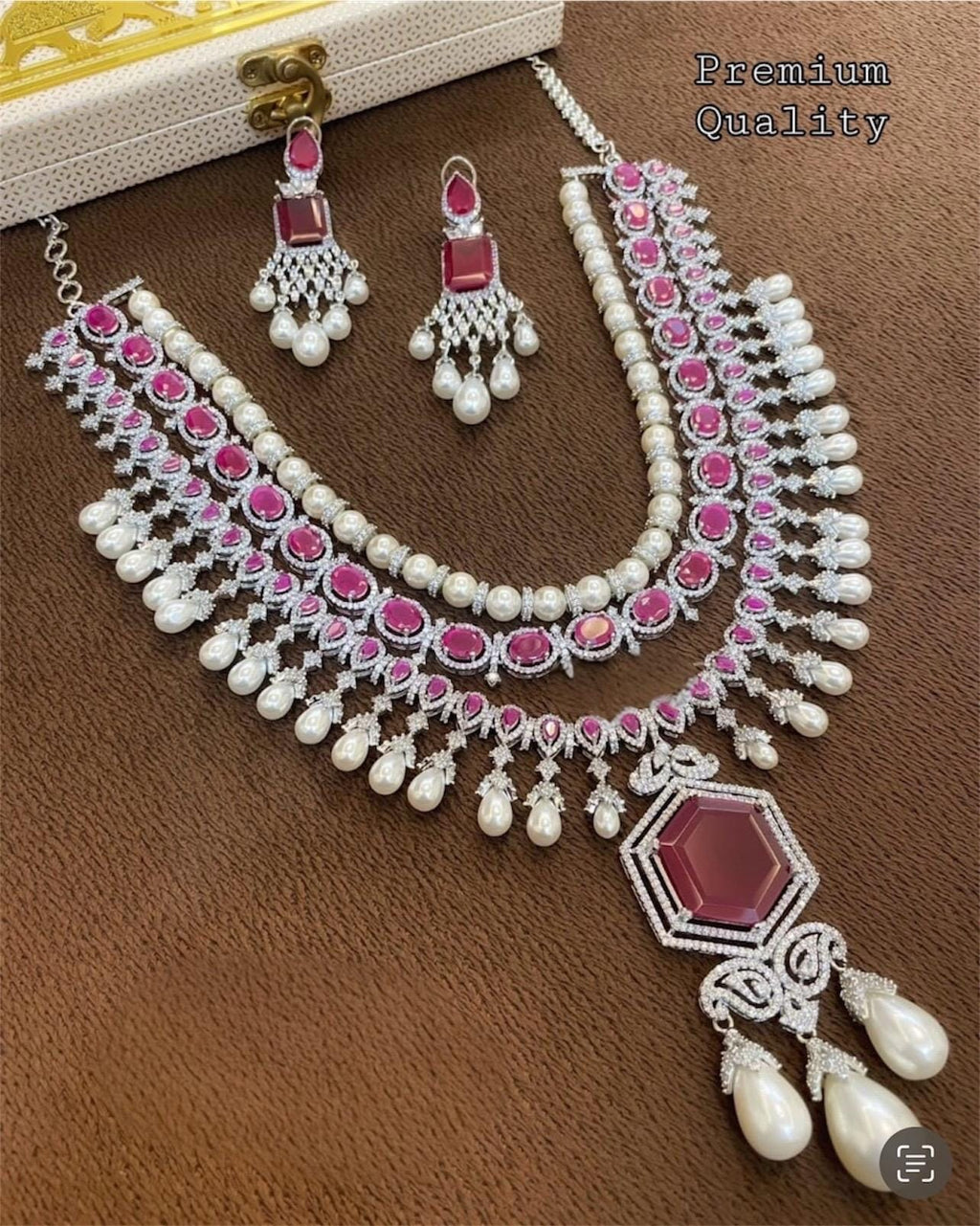 Onyx stones Pearls Emerald Green Ruby multi layered premium AAA CZ stones Necklace With Statement Earrings,Celebrity jewelry,Statement set