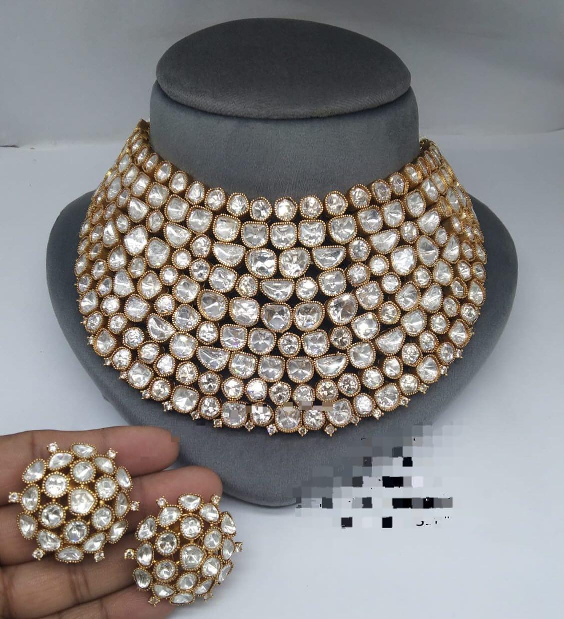 Original mossanite polki statement necklace set/ flux polki jewelry set