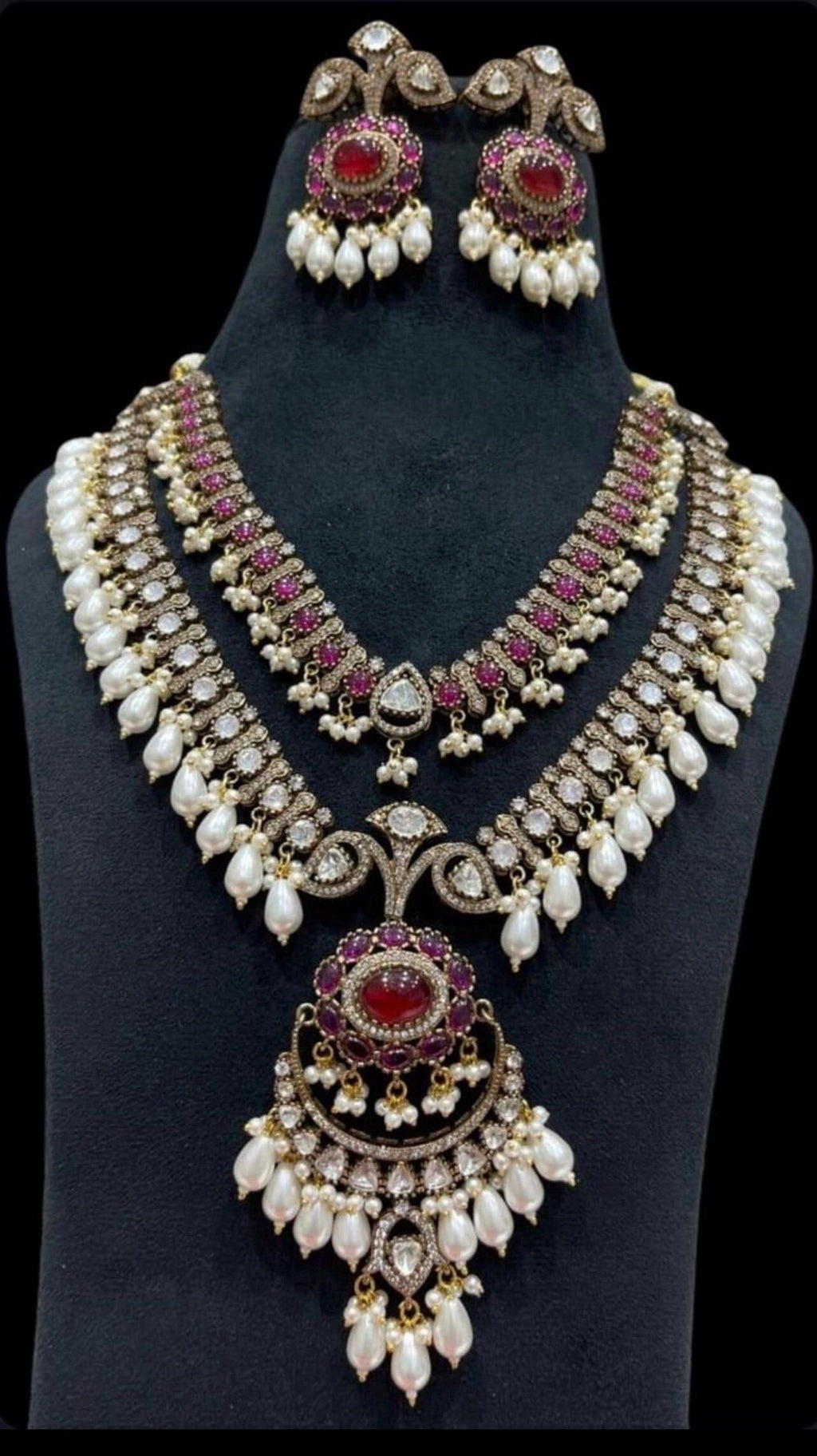 Premium Sabyasachi jewelry Inspired Victorian Moissanite Polki Kundan Zirconia Emerald & Ruby Set With Earrings/Amrapali Set/Antique Set