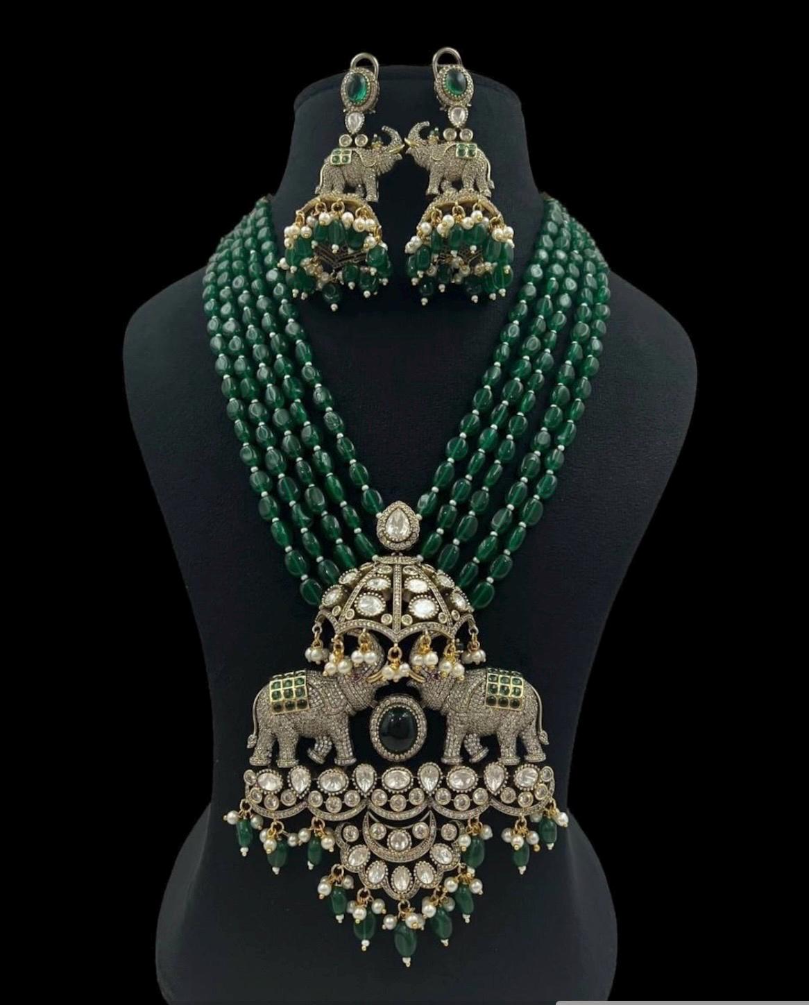 Sabyasachi Inspired Fine Quality Layered Long Victorian Pendant Set/Pakistani Necklace/Wedding Jewelry/Indian necklace/Elephant pendant