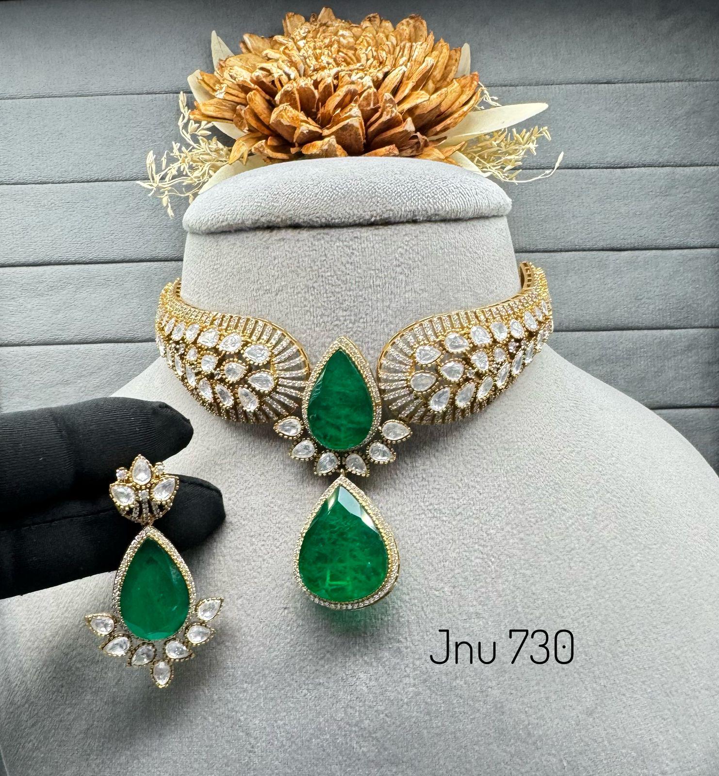 Gold plated real mossa uncut kundan doublets choker set with earrings