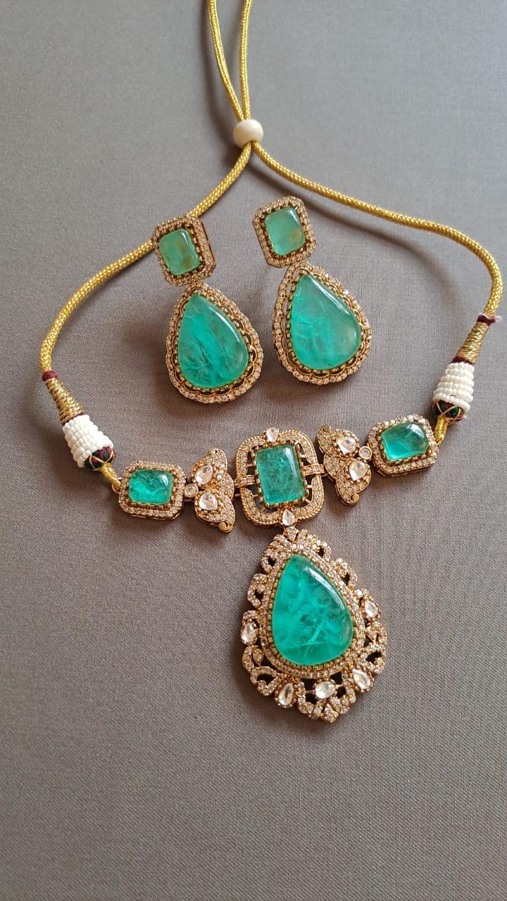 Gold plated mossanite doublets choker set stunned with ad/ doublets choker set