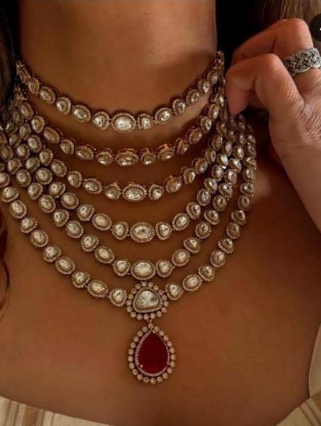 Designer Moissanite Polki Doublet Stone set with earrings and tika,statement necklace,fusion necklace,Indian jewelry,bridal wedding jewelry