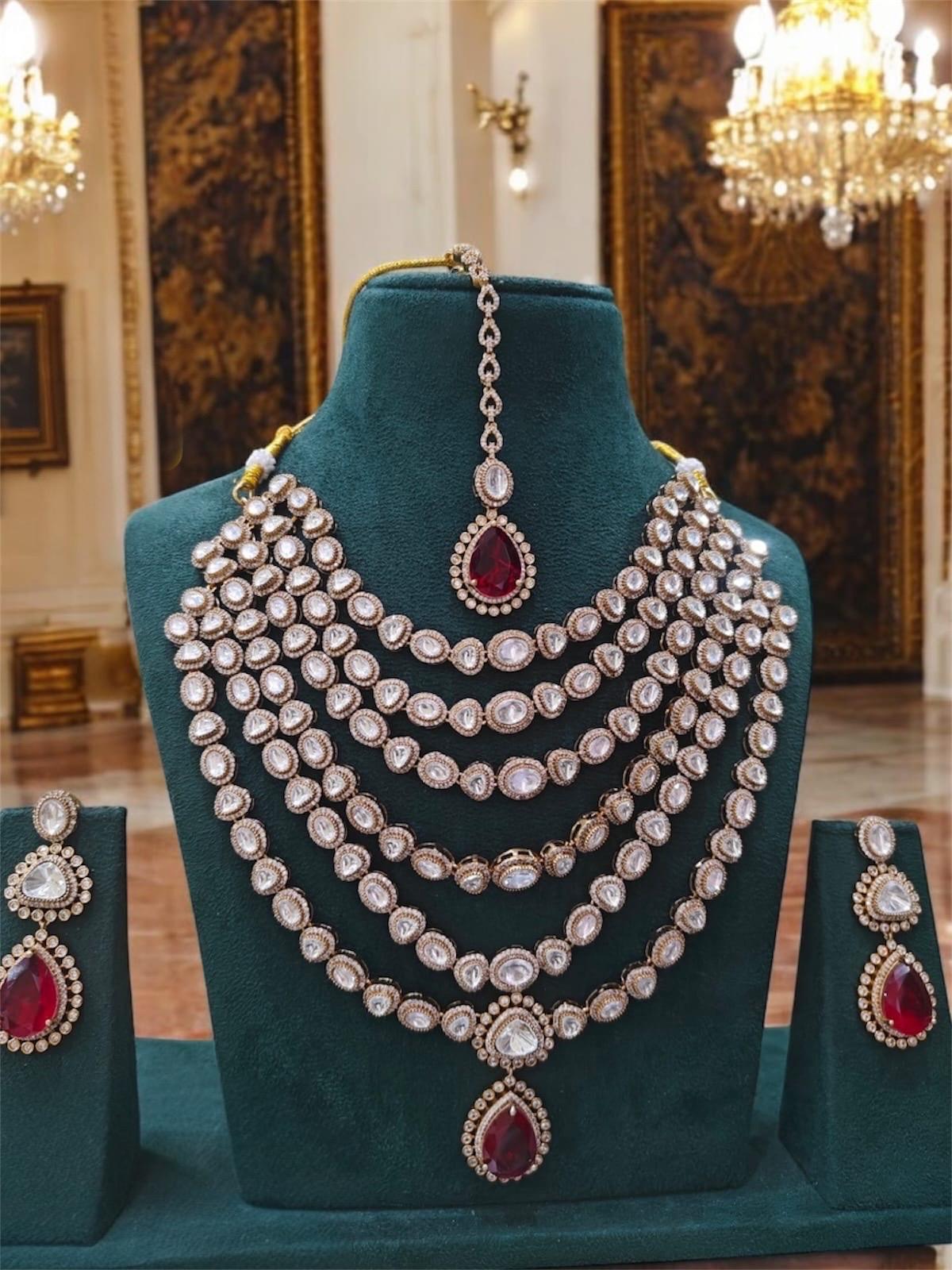 Designer Moissanite Polki Doublet Stone set with earrings and tika,statement necklace,fusion necklace,Indian jewelry,bridal wedding jewelry