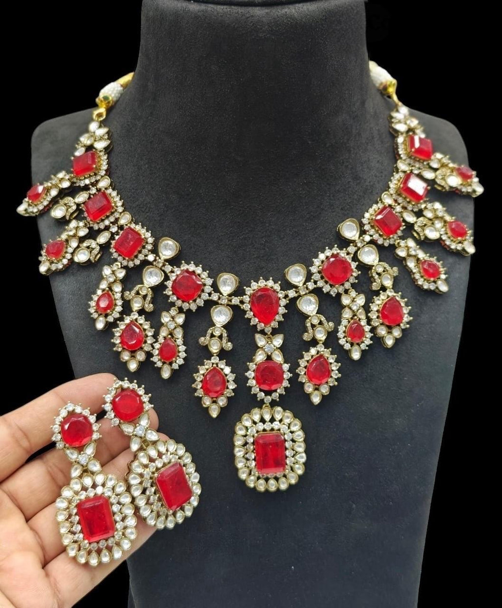 Sabyasachi Amrapali Jewelry Inspired Royal Victorian Gold Emerald Green Doublet Uncut Moissanite Faux Polki Kundan Zirconia Diamond Necklace