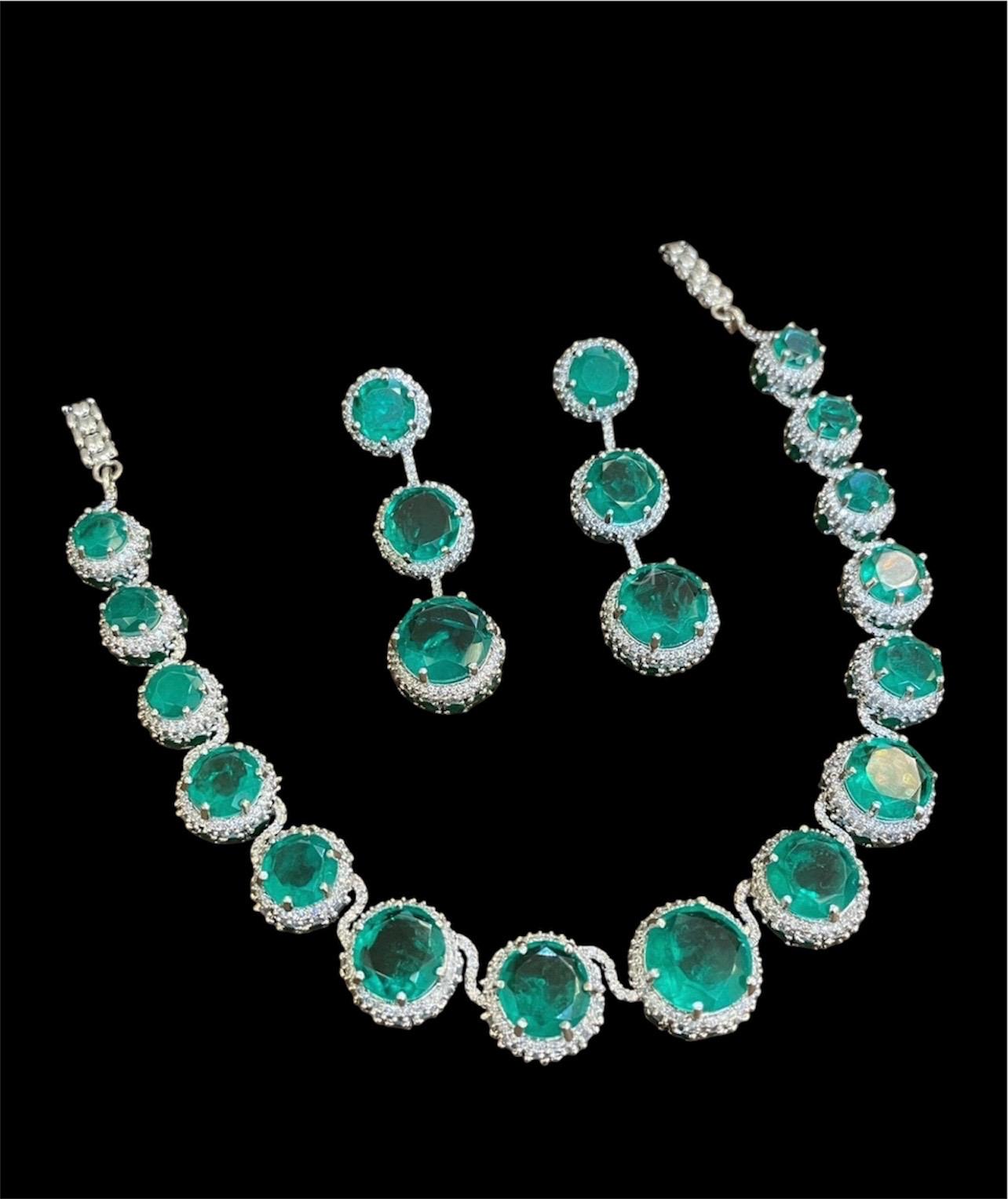 Deepika Padukone inspired highest quality Emerald Green doublet premium AAA CZ stones Necklace With Statement Earrings,Celebrity necklace