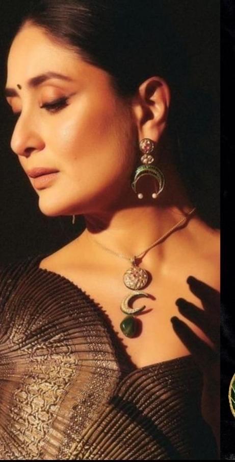 Bollywood Celebrity, Kareena Kapoor, Inspired Polki Kundan Pendant With Earrings Indian Jewelry, Sabyasachi Statement Jewelry,Pakistani set