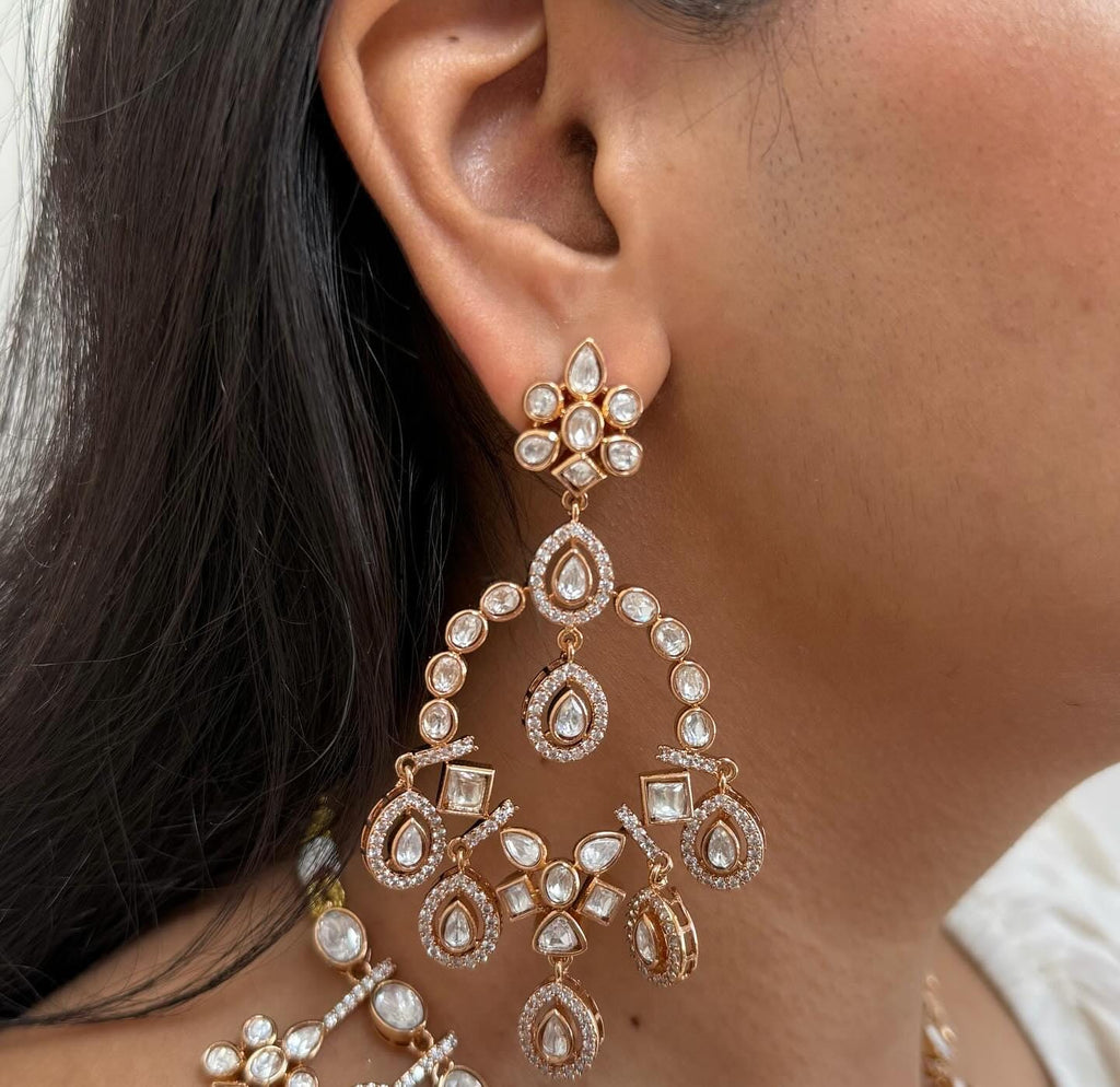 Celebrity inspired mossanite polki necklace set with earrings/ statement necklace set