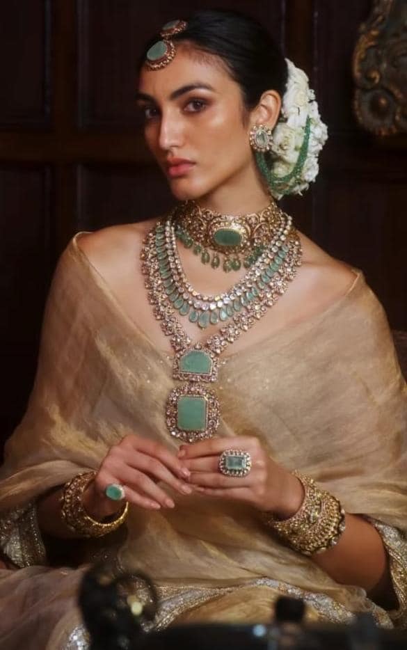 Grand bridal 3 layer Moissanite polki kundan necklace set with earrings and tikka/statement necklace/wedding jewelry/Indian Pakistani set
