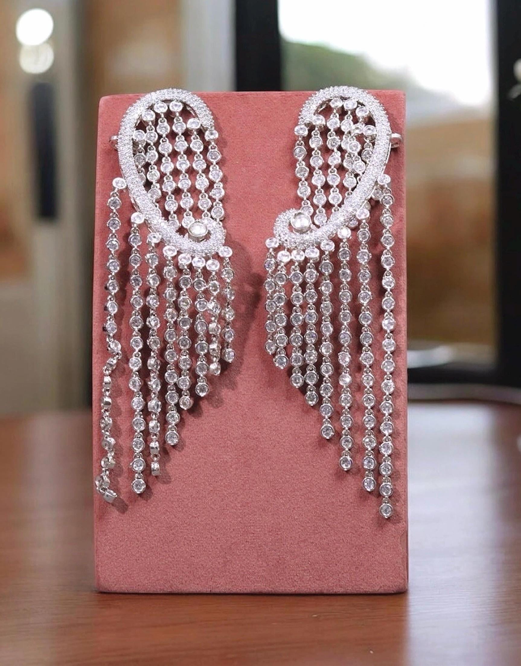 Silver Tone Bollywood Inspired Cz Diamond earrings/Danglers/Ear cuffs/Full ear earrings/Diamond jewelry/Statement Jewelry/Glam earrings