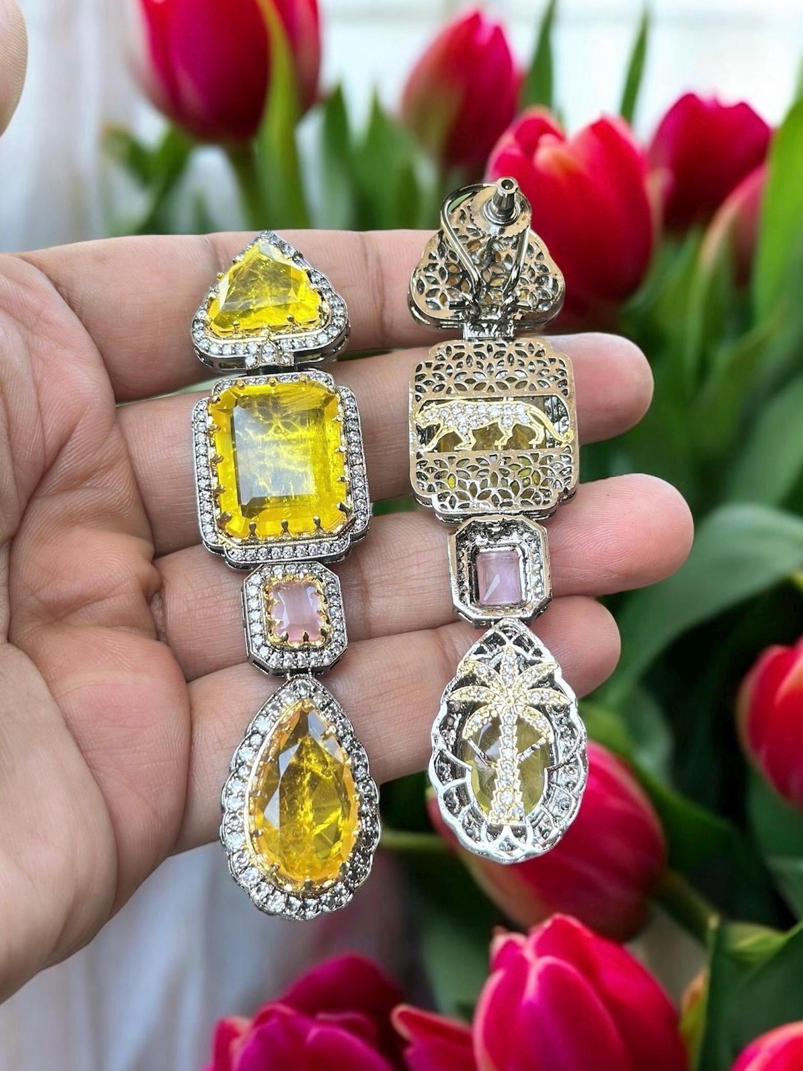 Sabyasachi Inspired Premium Fusion Victorian finish Uncut Doublet Stones AD studded Statement Earrings Long Wedding Bridal earrings OOAK