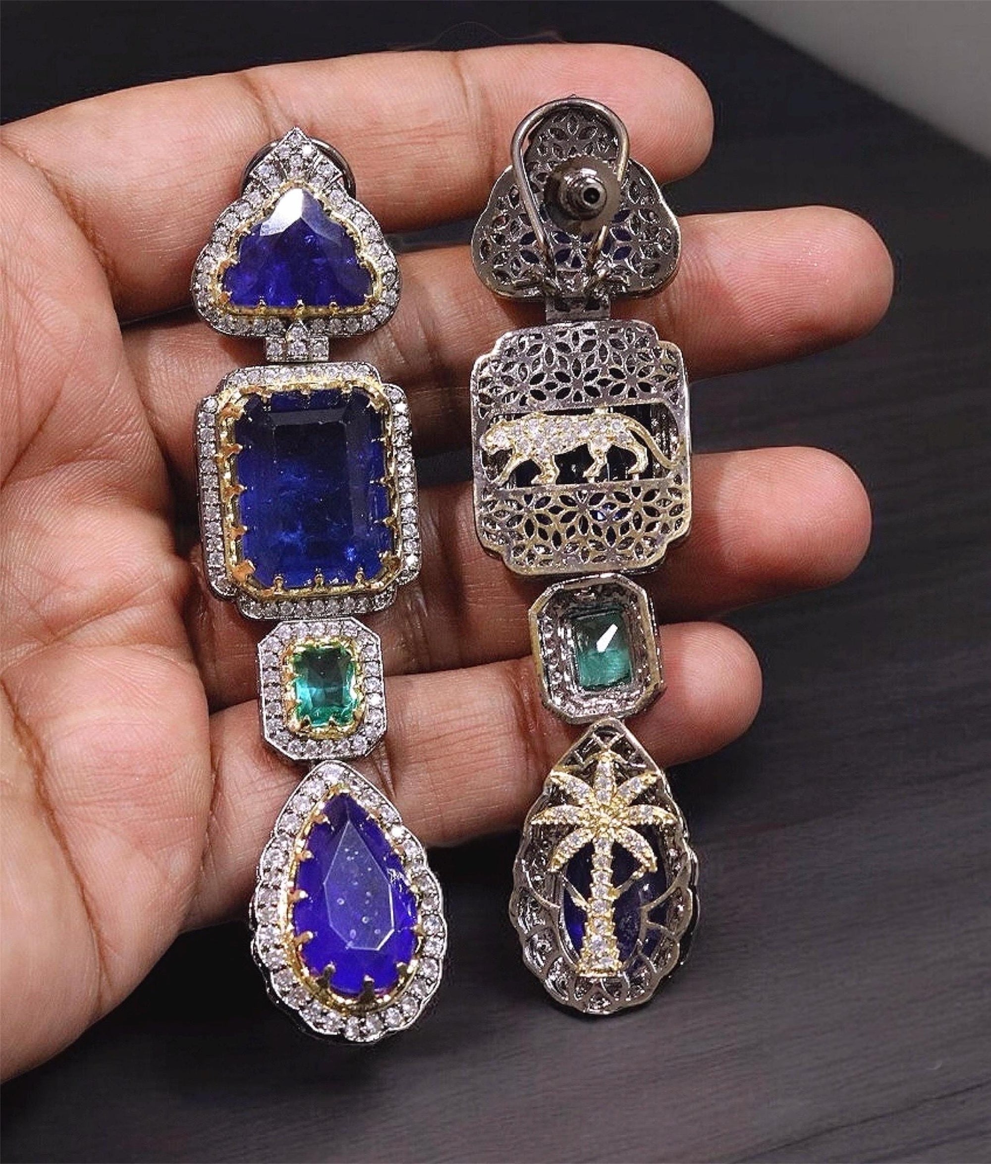 Sabyasachi Inspired Premium Fusion Victorian finish Uncut Doublet Stones AD studded Statement Earrings Long Wedding Bridal earrings OOAK