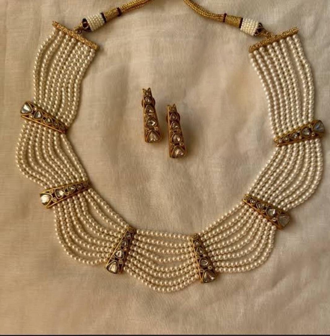 Premium Pearl Fine Kundan Gold Plated Necklace Set/ Indian Pakistani WeddingSet/Gold fine kundan bridal jewelry/Bollywood jewelry/Sabyasachi