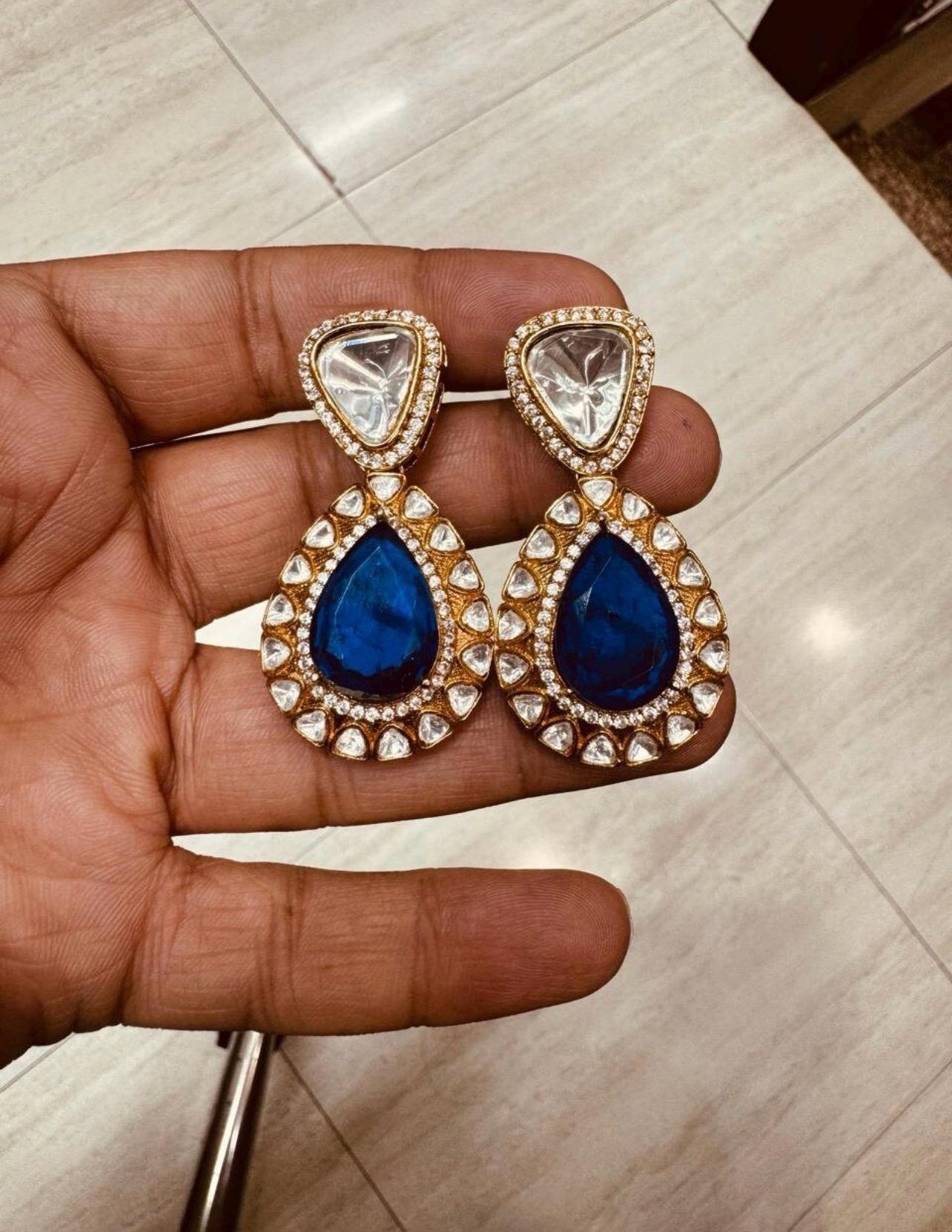 Emerald navratan set Sabyasachi Inspired Gold Plated Emerald green sapphire blue Kundan Polki Diamond Wedding Indian Pakistani Bridal set