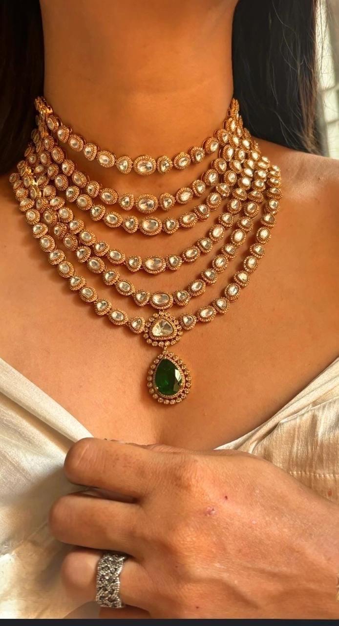 Designer Moissanite Polki Doublet Stone set with earrings and tika,statement necklace,fusion necklace,Indian jewelry,bridal wedding jewelry