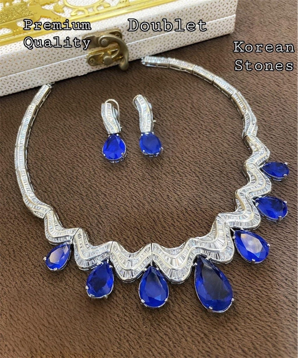 BVLGARI inspired diamond statement necklace set with earrings/celebrity jewelry/statement necklace/Western jewelry/Priyanka Chopra necklace