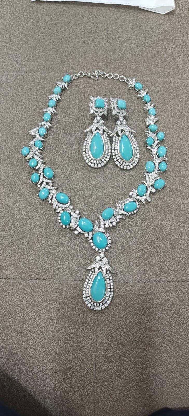 Bestselling Quality Designer Turquoise Statement Necklace Piece with Earrings Bollywood Indian Jewelry/ good quality