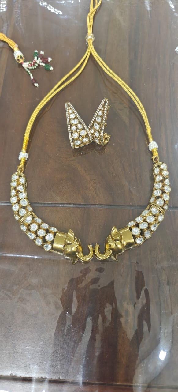 Sabyasachi inspired Gold Moissanite Hasli Elephant Necklace with Earrings/Statement Jewelry/Elegant Jewelry/Kundan set/Bollywood/celebrity