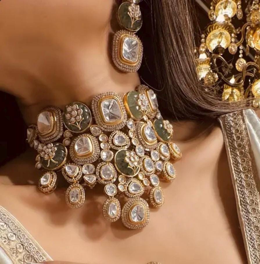 Celebrity inspired Uncut Diamond Kundan Polki Moissanite Necklace Set/Sabyasachi Inspired Jewelry/Bollywood Jewelry/Statement necklace