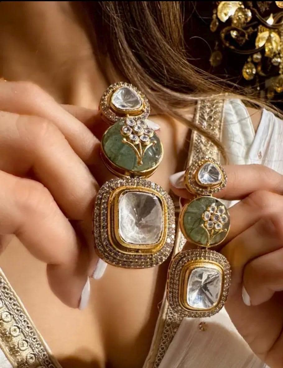 Celebrity inspired Uncut Diamond Kundan Polki Moissanite Necklace Set/Sabyasachi Inspired Jewelry/Bollywood Jewelry/Statement necklace