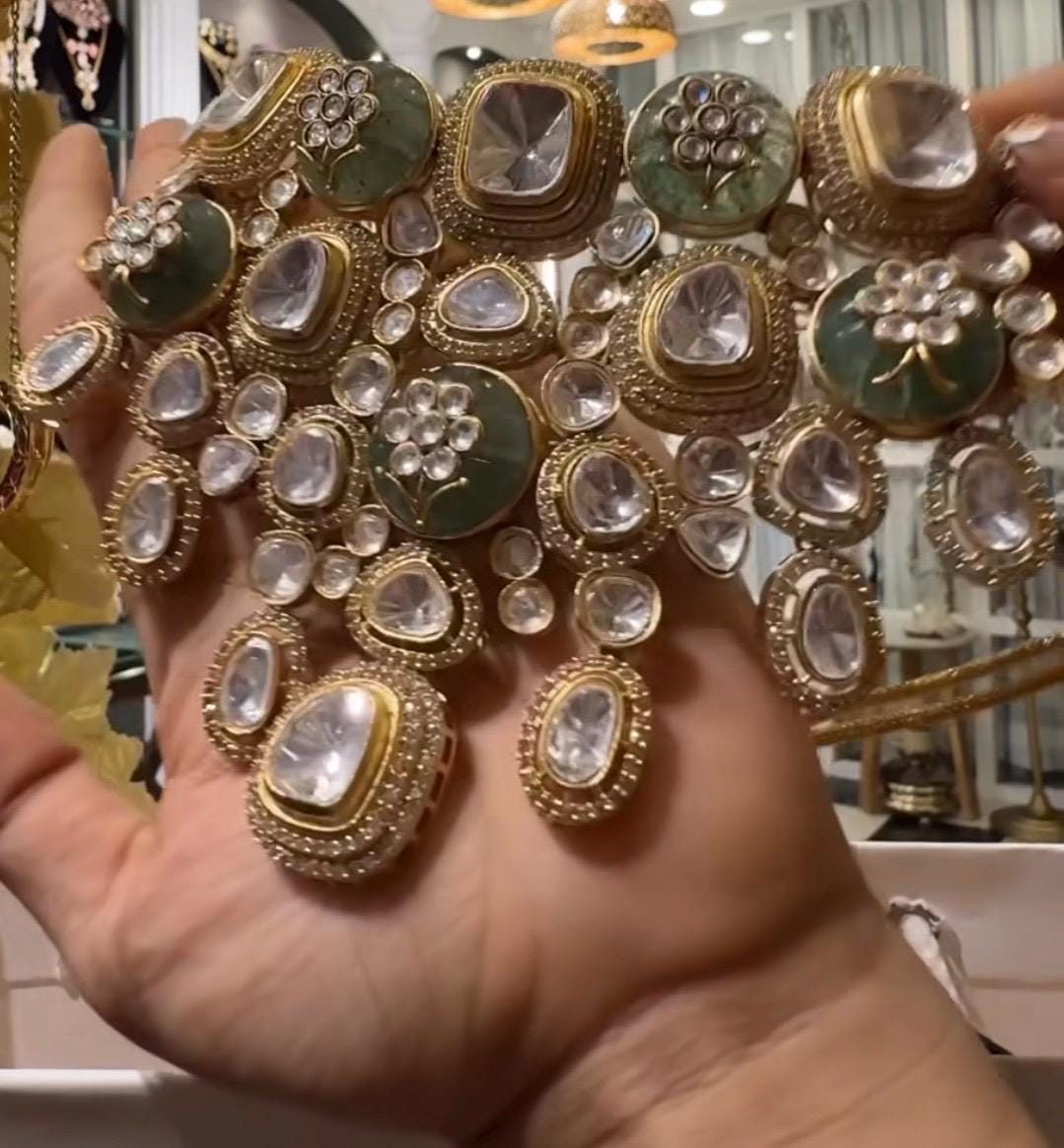 Celebrity inspired Uncut Diamond Kundan Polki Moissanite Necklace Set/Sabyasachi Inspired Jewelry/Bollywood Jewelry/Statement necklace