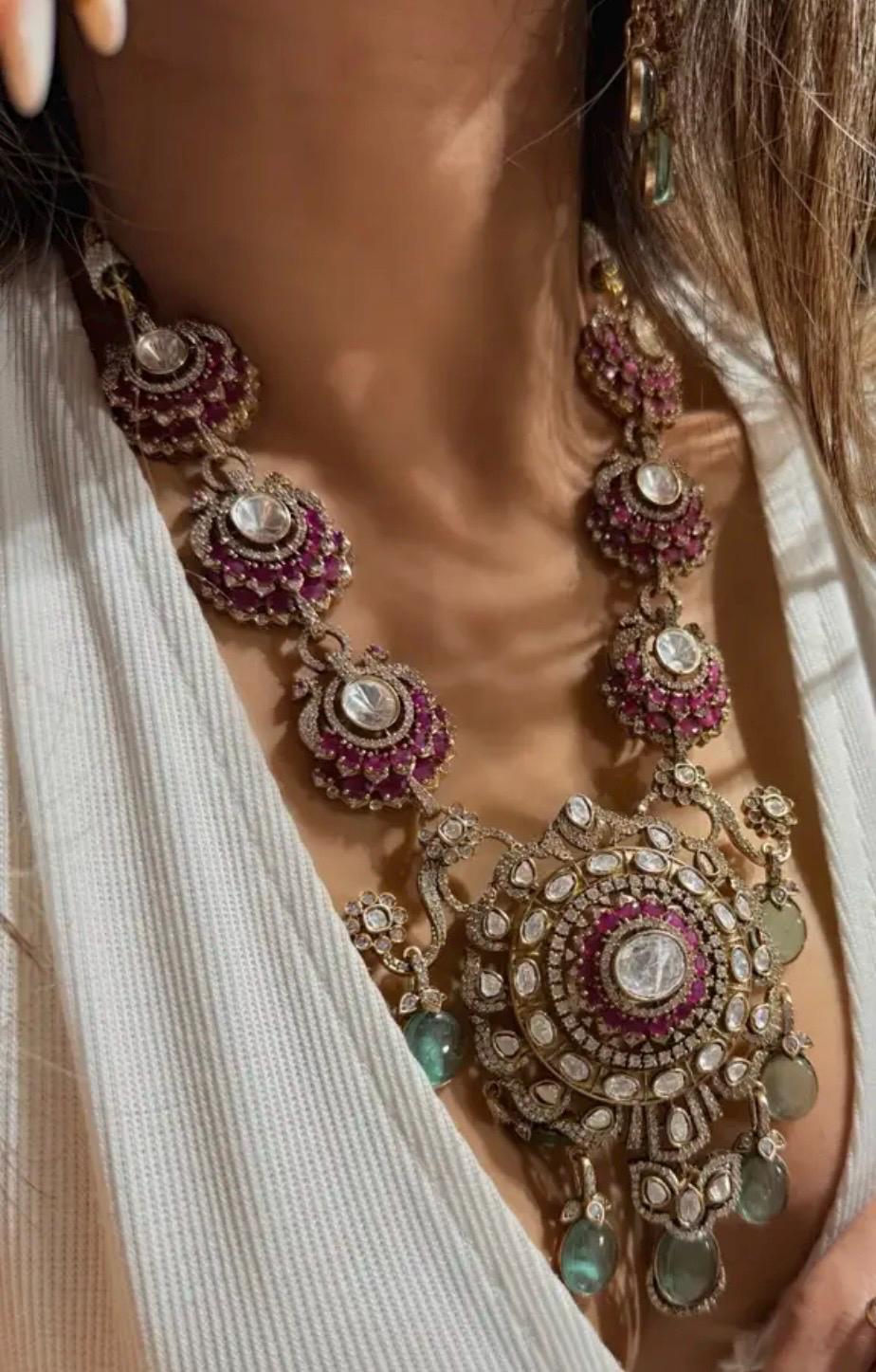Mallaika Arora inspired Moissanite Polki Necklace with earrings,Indian jewelry,Wedding jewelry,Statement necklace,Bridal set,Pakistani set