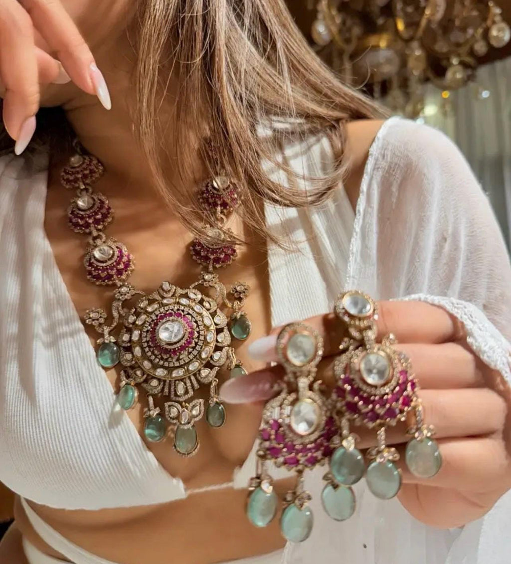 Mallaika Arora inspired Moissanite Polki Necklace with earrings,Indian jewelry,Wedding jewelry,Statement necklace,Bridal set,Pakistani set