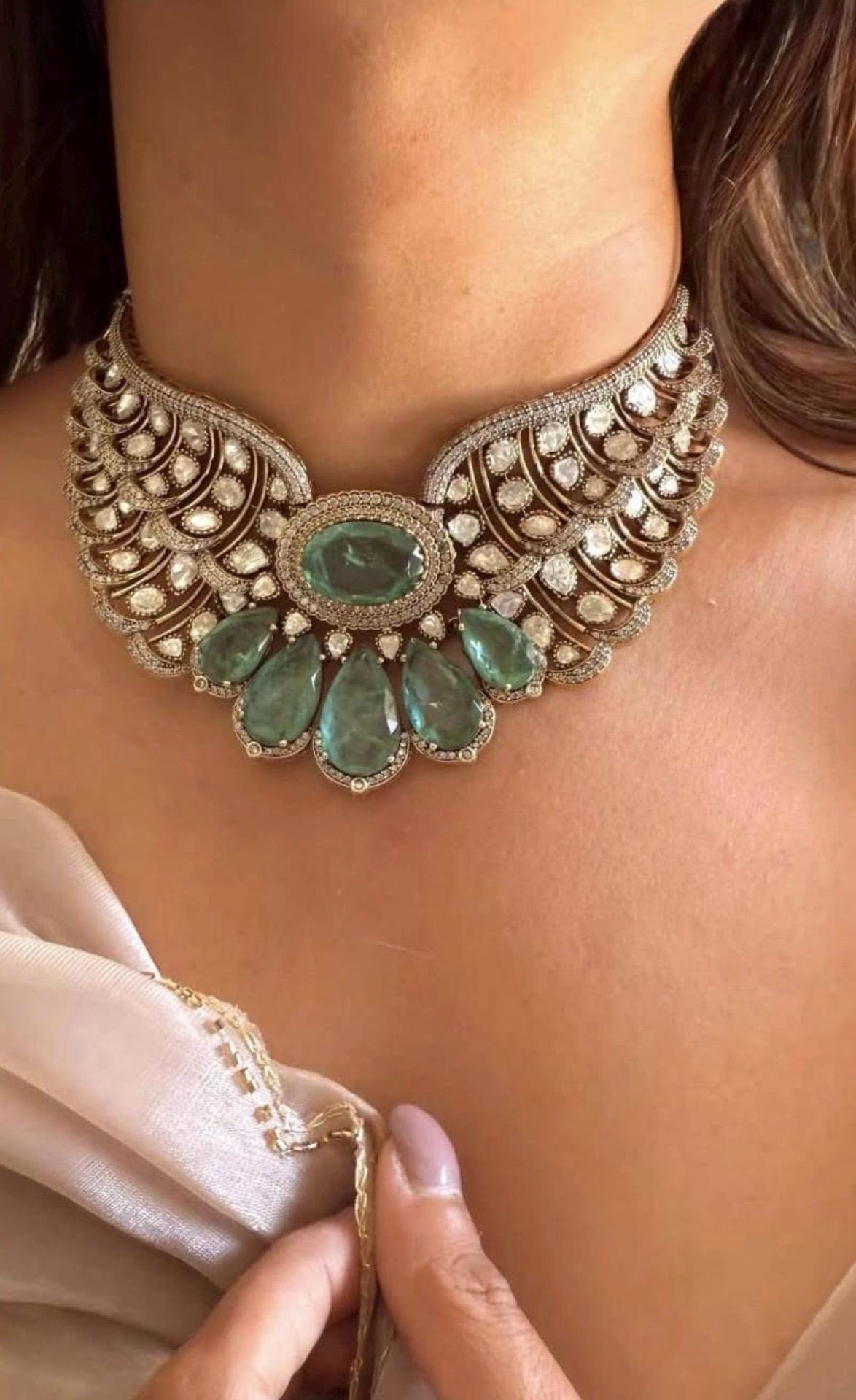 Designer Moissanite Polki Doublet Stone set with earrings,statement necklace,fusion necklace,Indian jewelry,bridal jewelry,wedding jewelry
