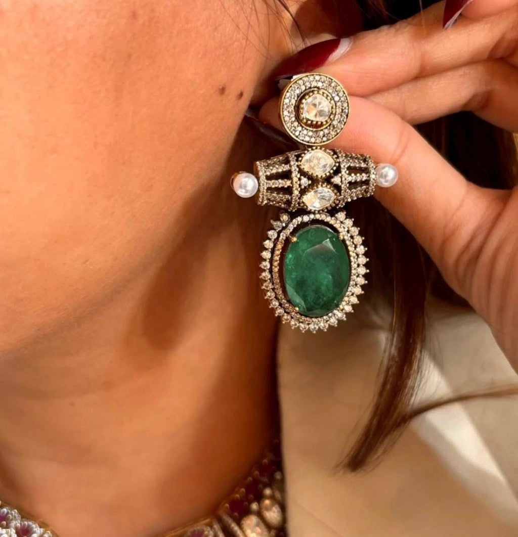 Designer Moissanite Polki Doublet Stone set with earrings,statement necklace,fusion necklace,Indian jewelry,bridal jewelry,wedding jewelry