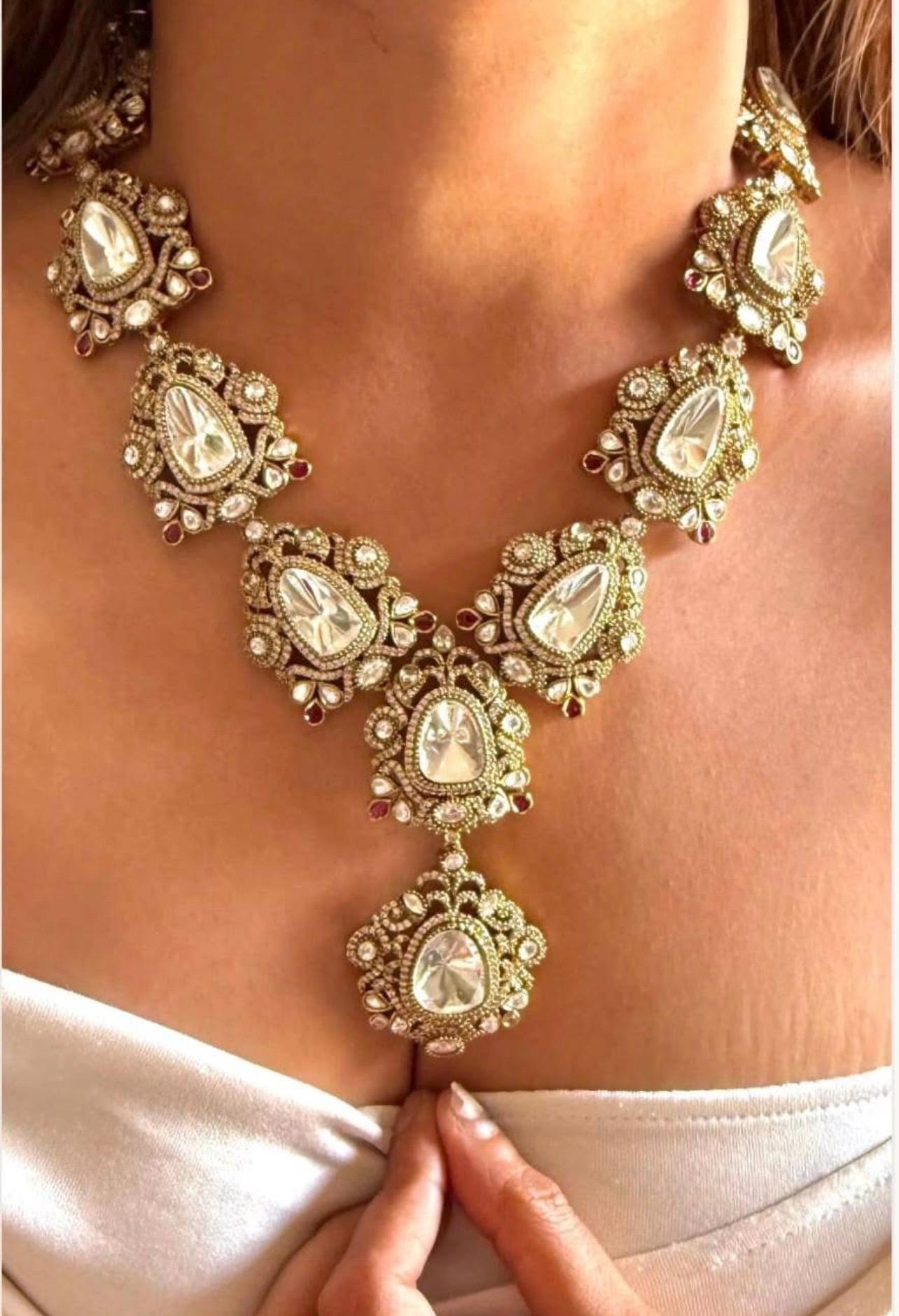 Sabyasachi inspired Premium Moissanite polki Kundan Necklace,Bollywood Designer Statement necklace,Indian Pakistani bridal wedding jewelry