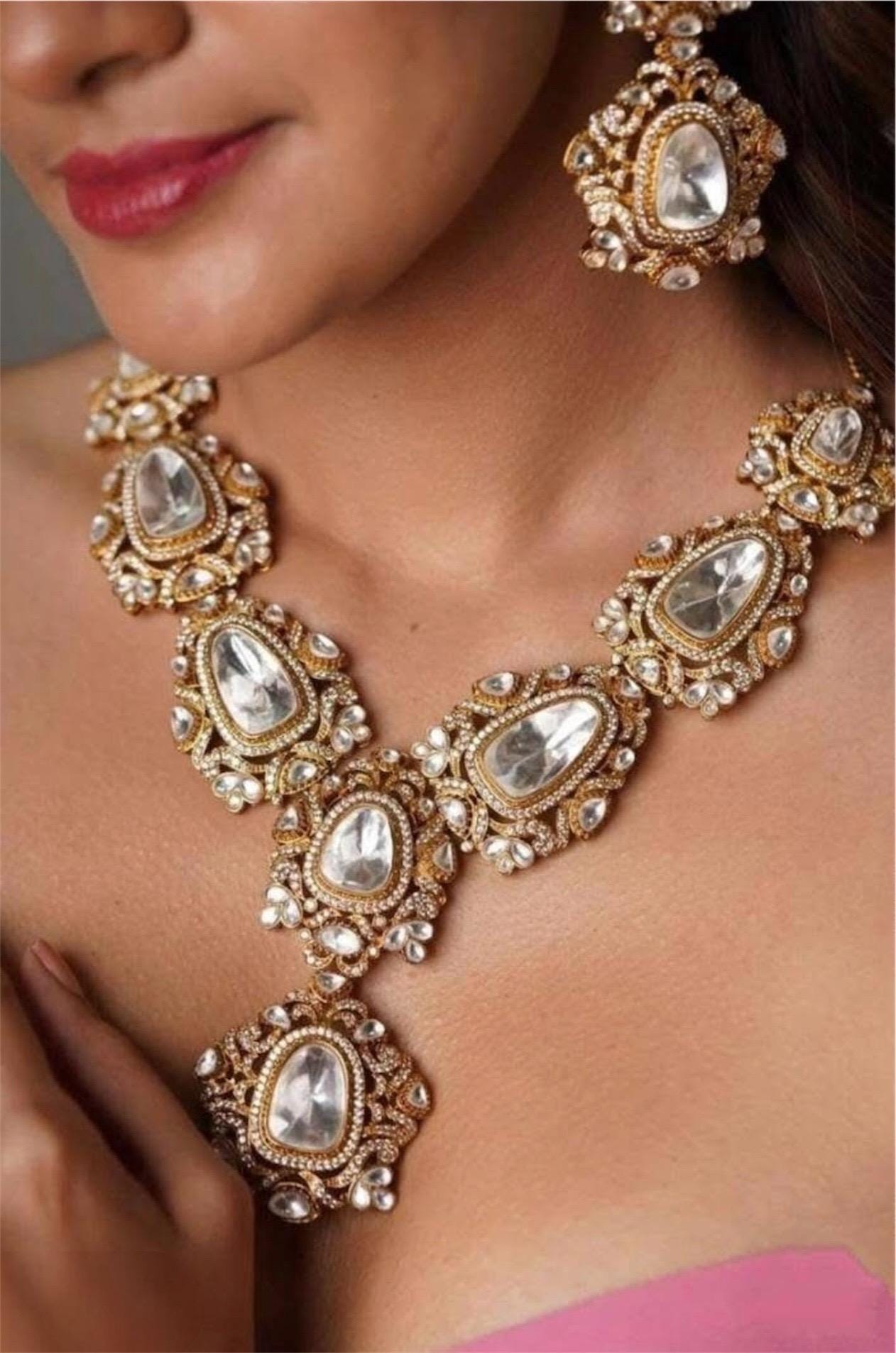 Sabyasachi inspired Premium Moissanite polki Kundan Necklace,Bollywood Designer Statement necklace,Indian Pakistani bridal wedding jewelry