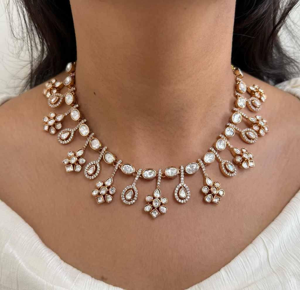 Celebrity inspired mossanite polki necklace set with earrings/ statement necklace set