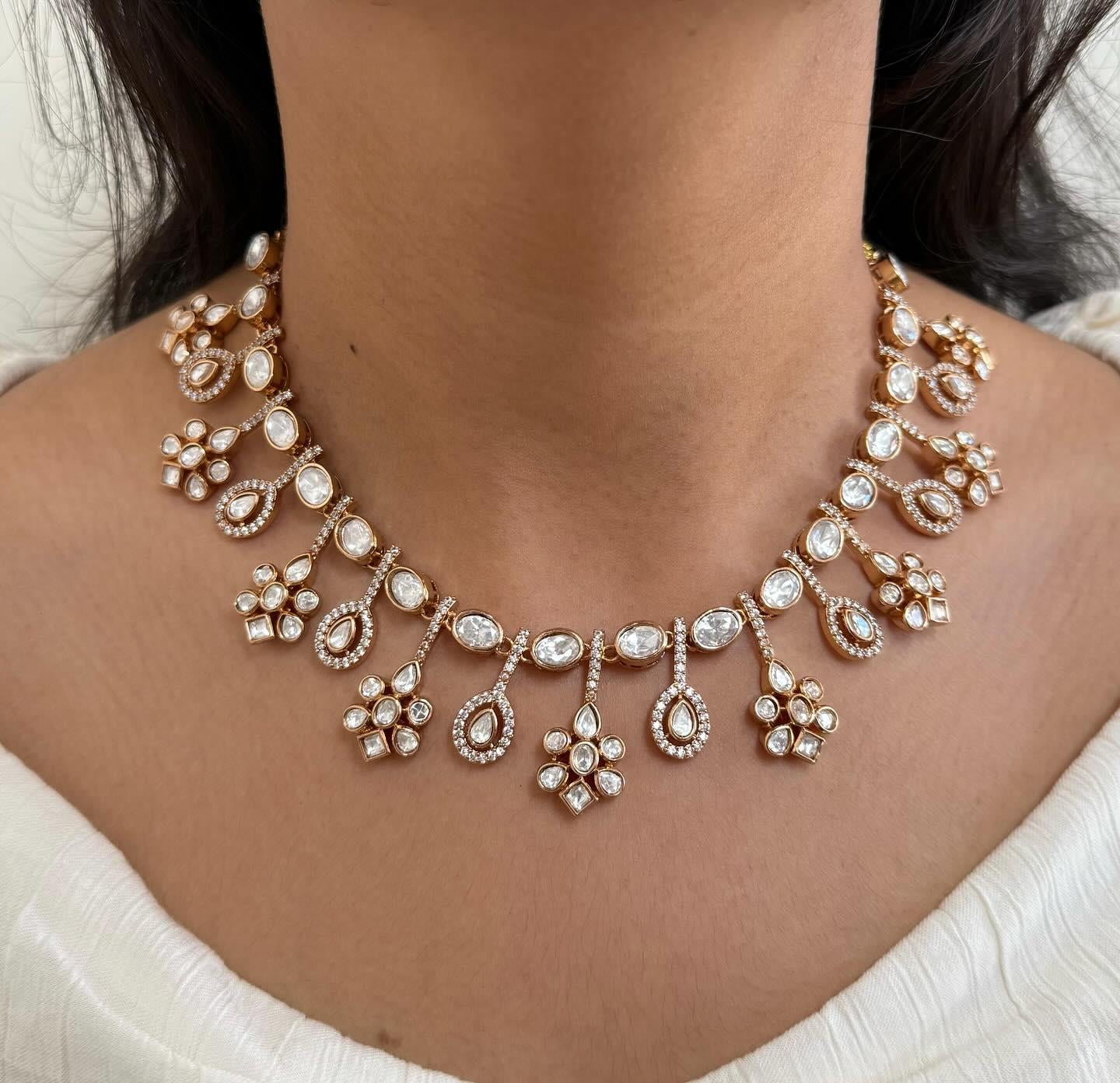 Celebrity inspired mossanite polki necklace set with earrings/ statement necklace set