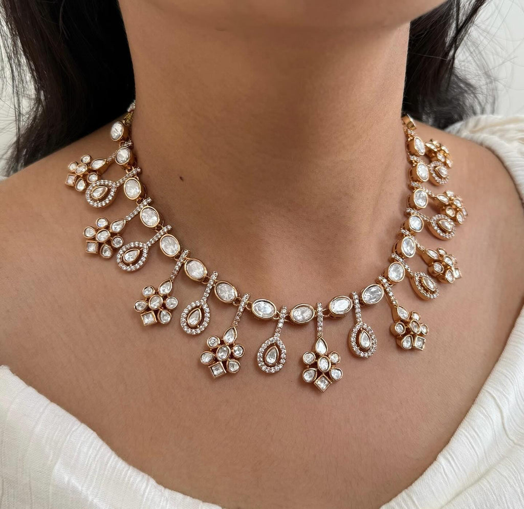 Celebrity inspired mossanite polki necklace set with earrings/ statement necklace set