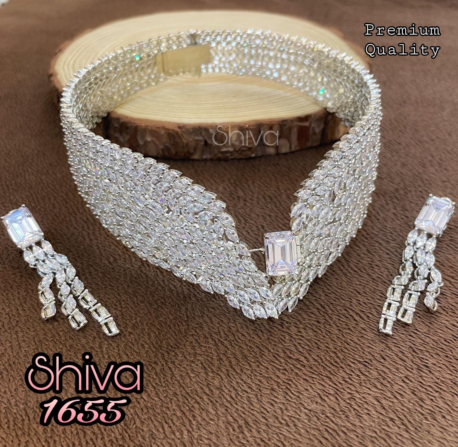 American diamond statement choker set with earrings/ ad necklace set