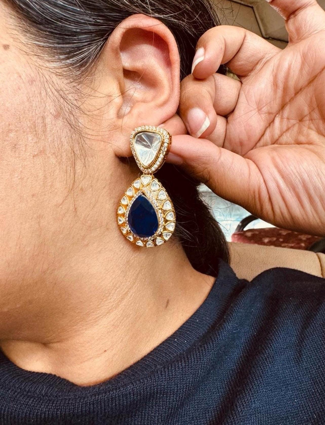 Emerald navratan set Sabyasachi Inspired Gold Plated Emerald green sapphire blue Kundan Polki Diamond Wedding Indian Pakistani Bridal set