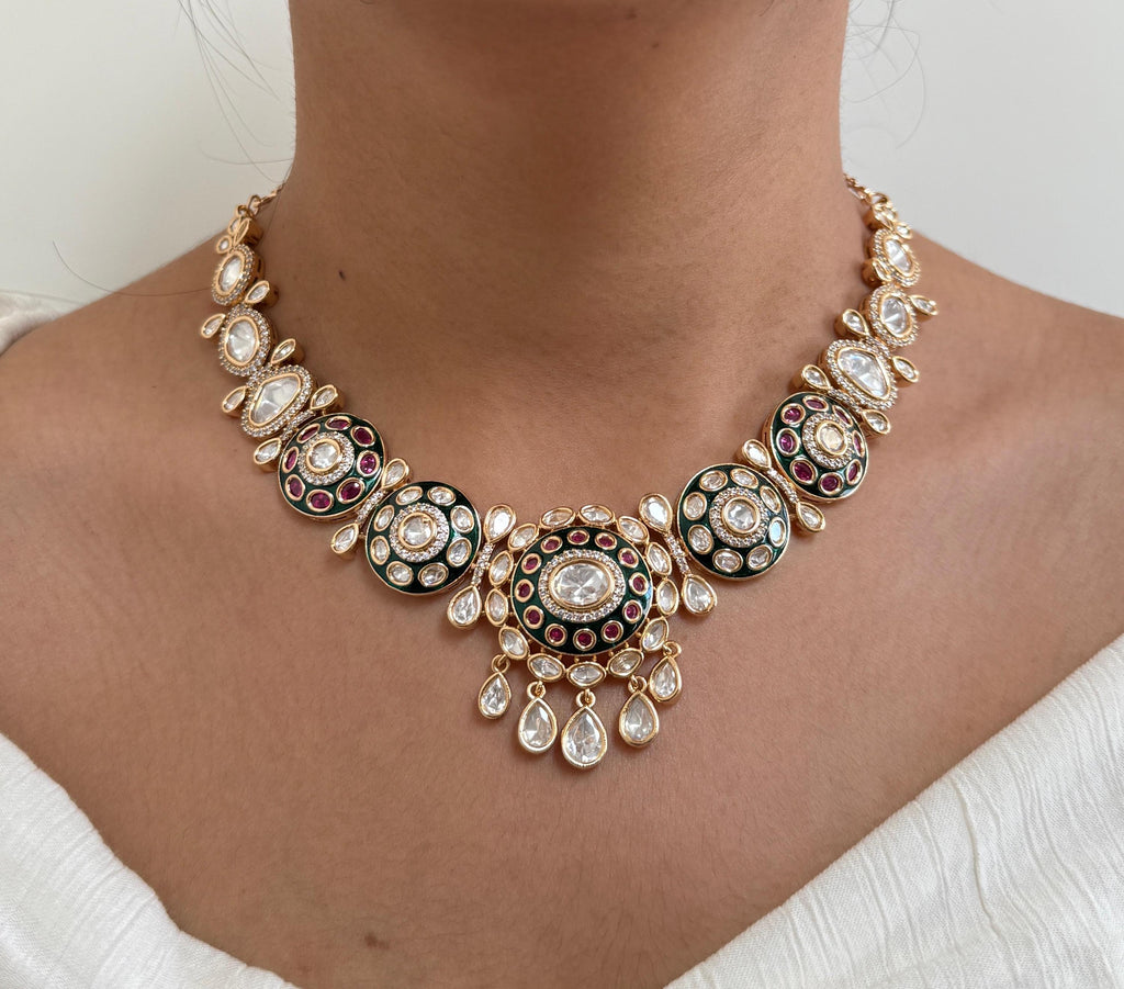 Simple Green Ruby Uncut Diamond Kundan Necklace Set/Sabyasachi Inspired Jewelry/Bollywood Jewelry/Statement Indian Pakistani Bridal necklace