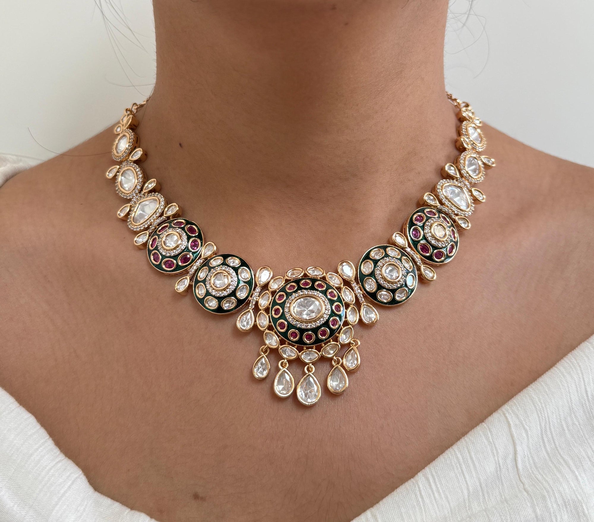 Simple Green Ruby Uncut Diamond Kundan Necklace Set/Sabyasachi Inspired Jewelry/Bollywood Jewelry/Statement Indian Pakistani Bridal necklace
