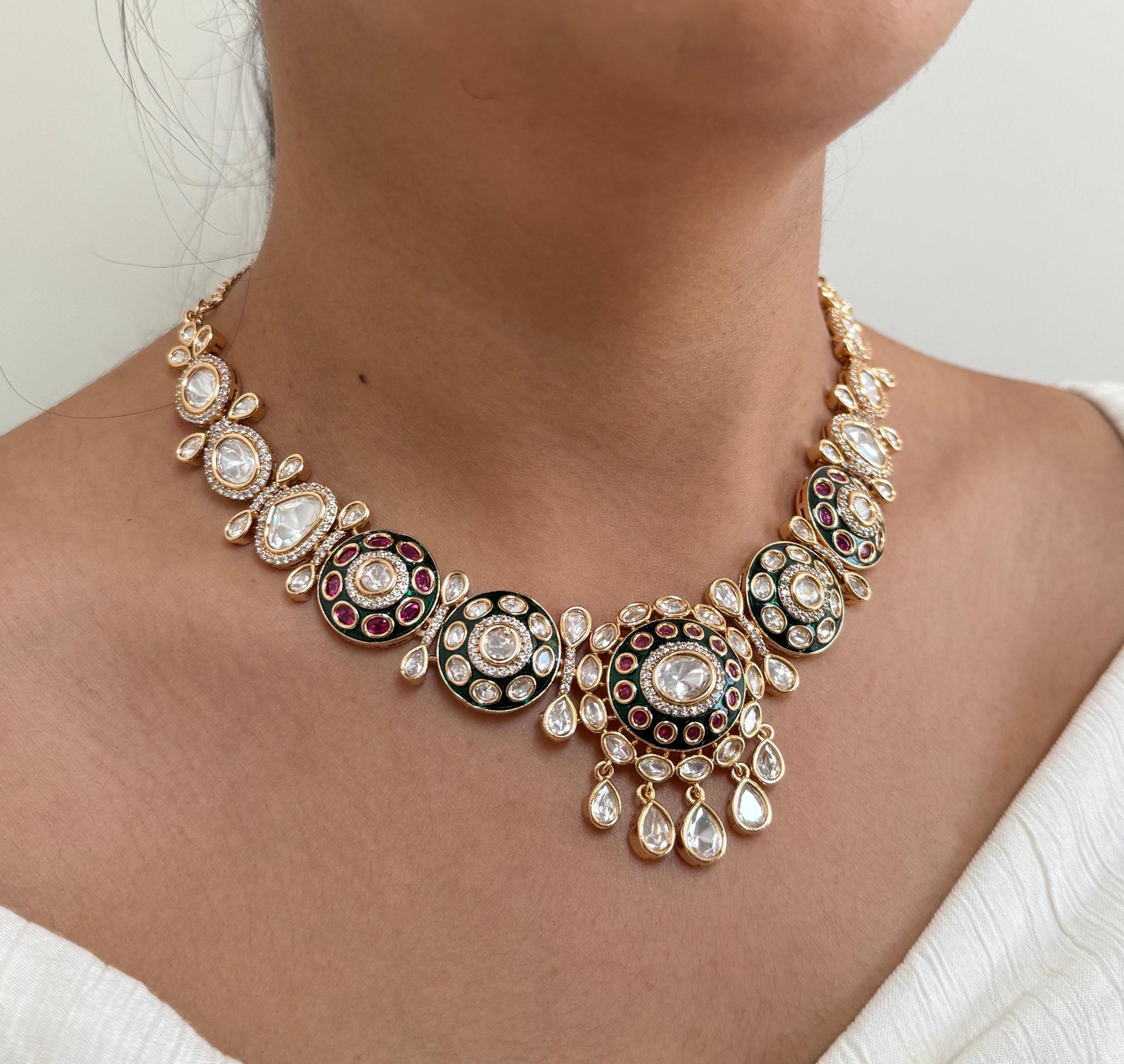 Simple Green Ruby Uncut Diamond Kundan Necklace Set/Sabyasachi Inspired Jewelry/Bollywood Jewelry/Statement Indian Pakistani Bridal necklace