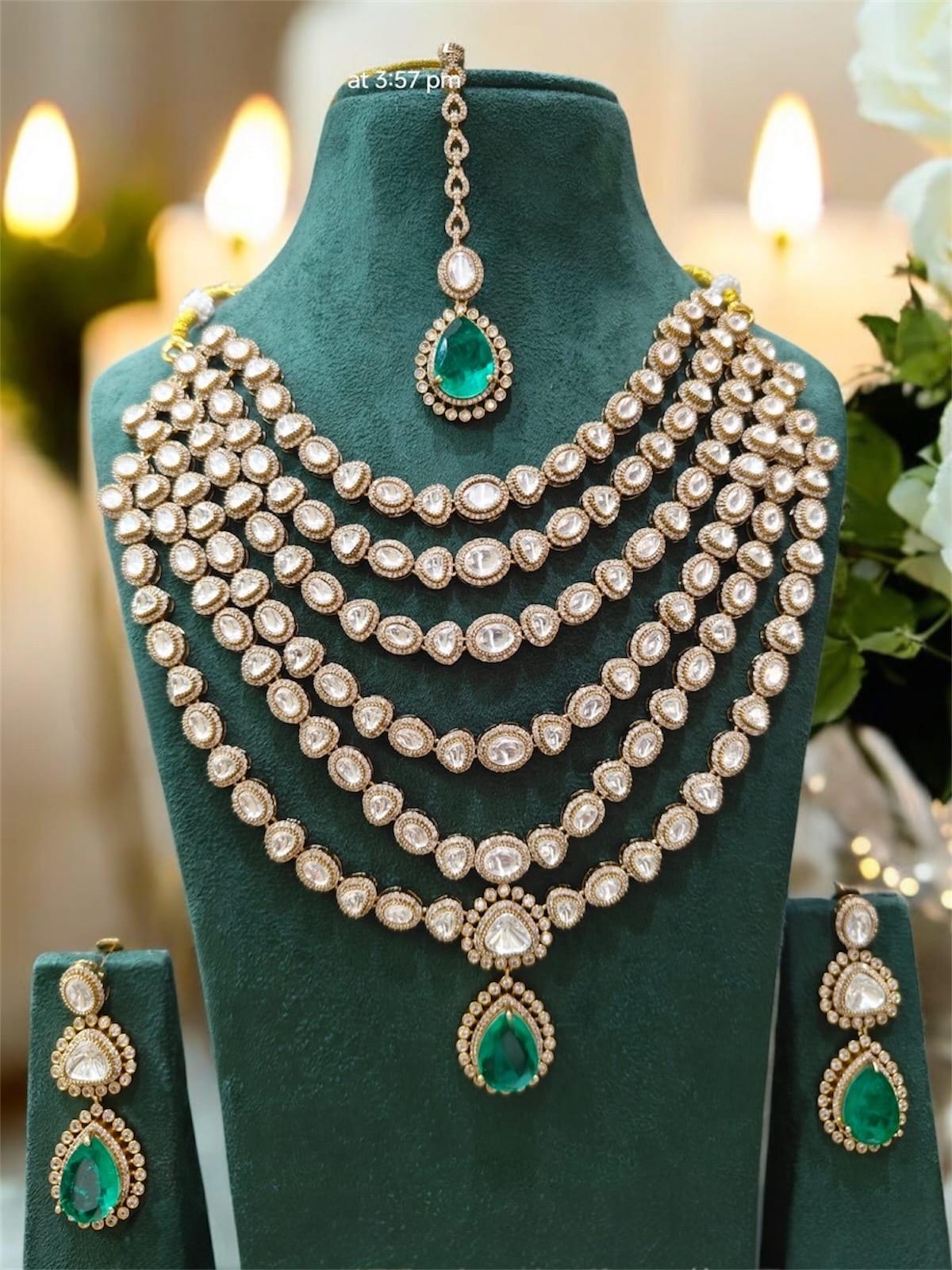 Designer Moissanite Polki Doublet Stone set with earrings and tika,statement necklace,fusion necklace,Indian jewelry,bridal wedding jewelry